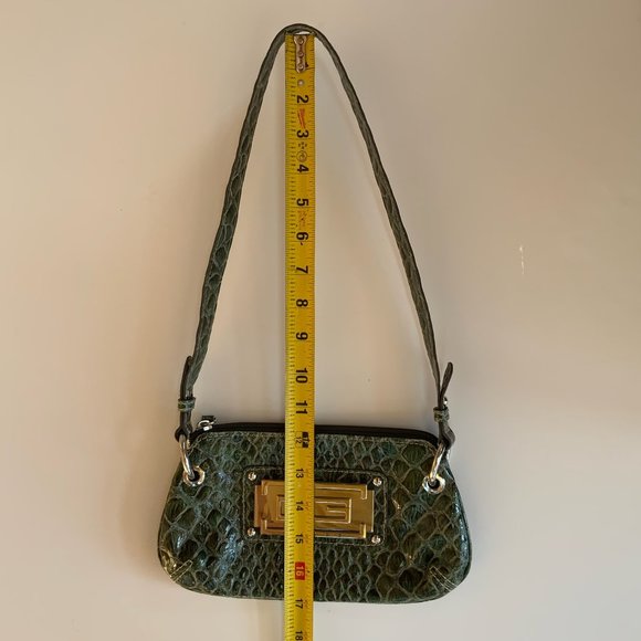 GUESS tribal mini purse. Snakeskin pattern, green with silver accents. - Picture 8 of 11